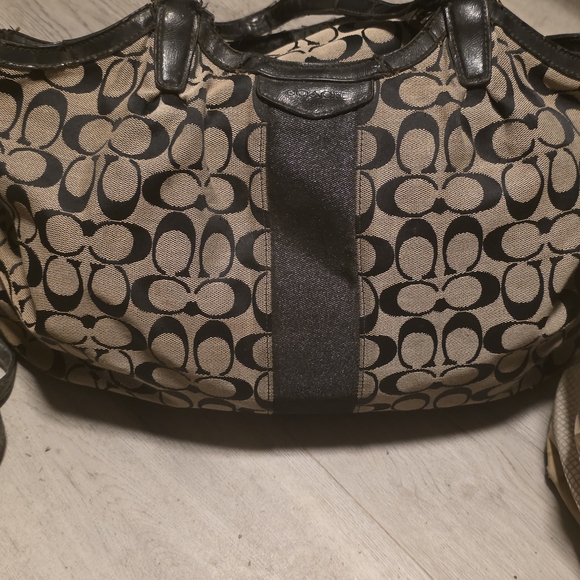 2 Coach Black and Tan Signature Shoulder Bags - Picture 4 of 11